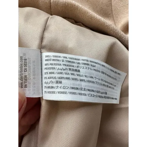 NWT Abercrombie & Fitch Tan Wool Double Breasted Coat Med - Picture 5 of 7